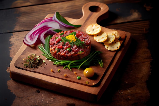 Tartar de ternera con comida de alcaparras