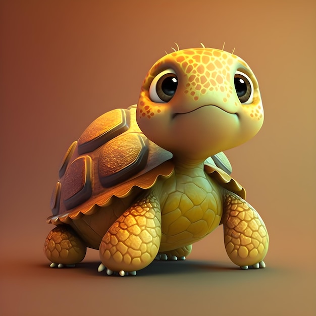 Tartaruga bebê super fofa renderizada no estilo da pixar cartoon generative ai