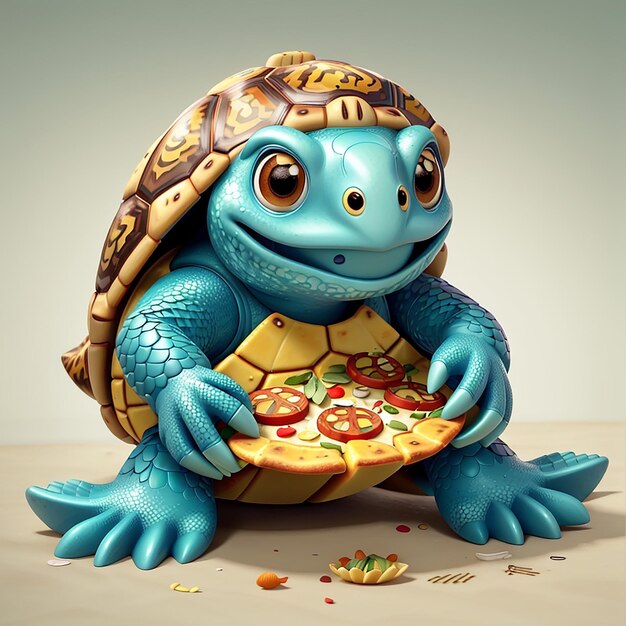 Foto tartaruga bonita comendo pizza com refrigerante ícone vetorial de desenho animado ilustração ícone de comida animal conceito isolado vector prédio plano estilo de desenhos animados