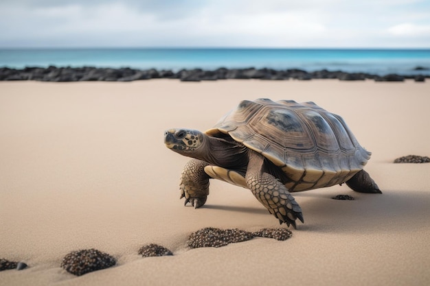 Tartaruga caminhando em uma praia