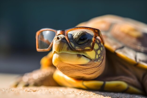 Tartaruga de óculos aproveitando o sol Generative AI