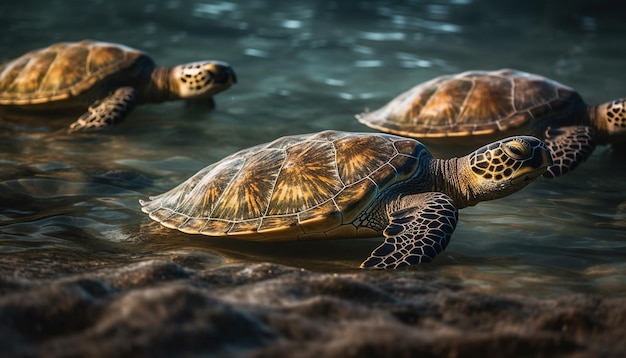 Tartaruga-de-pente lenta nadando no tranquilo Maui gerada por IA