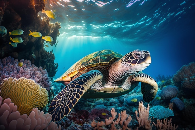 Tartaruga marinha adulta no oceano