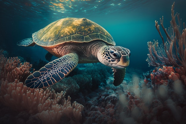 Tartaruga marinha adulta no oceano