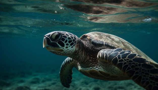 Tartaruga marinha ameaçada nada em recife tranquilo gerado por IA