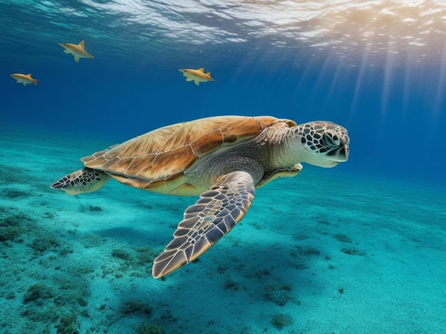 Tartaruga marinha deslizando pelo recife