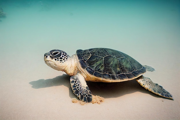 Tartaruga marinha enterrada na areia no fundo do oceano