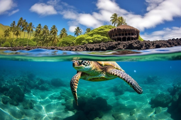 Foto tartaruga marinha verde havaiana chelonia mydas