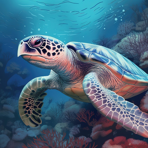 tartaruga nadando no mar azul