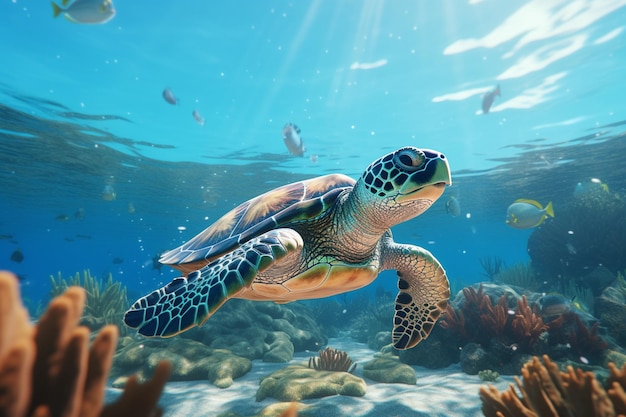 Tartarugas marinhas a nadar graciosamente
