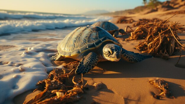 Tartarugas na praia de areia Generative Ai