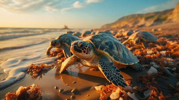 Tartarugas na praia de areia Generative Ai