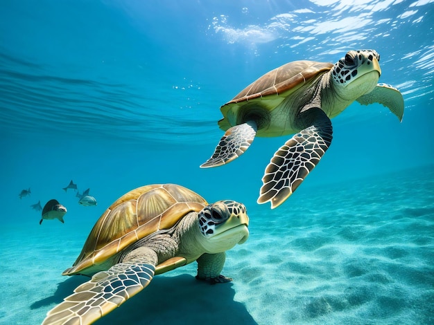 Tartarugas nadando no oceano geradas por ai