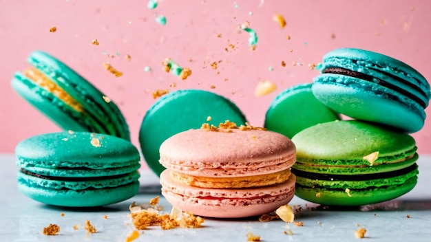 Tartas de macarons de colores Pequeñas tartas francesas Macarrones franceses dulces y coloridos