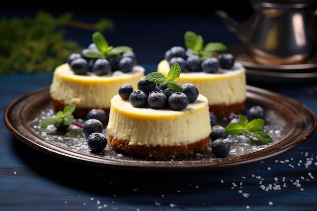 tartas de queso al horno con arándanos frescos