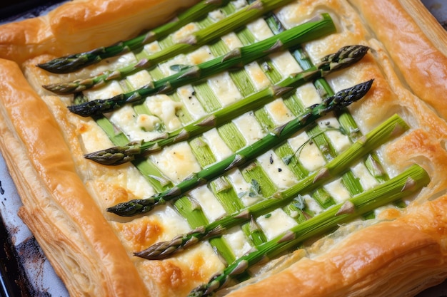 Tarte de espargos com massa folhada folhada e queijo derretido