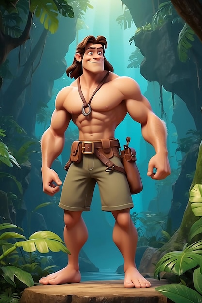 Tarzanlike Explorer Cartoon Character 3D-Animations-Illustrationsleitfaden für Zeichentrickfiguren