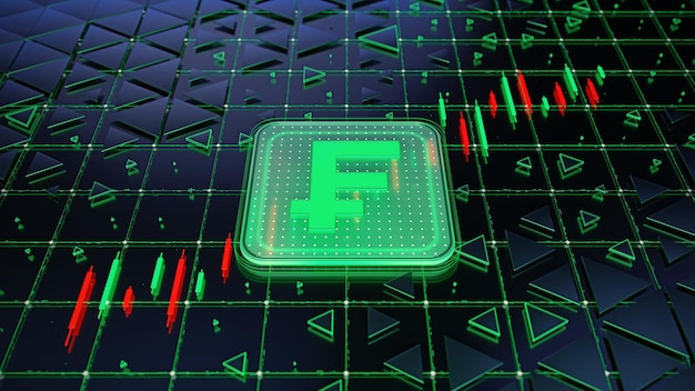 Tasa de cambio de divisas índice franco inversionistas en el mercado de valores Forex en el gráfico de velas Fondo de negociación Concepto de finanzas globales Ilustración 3D