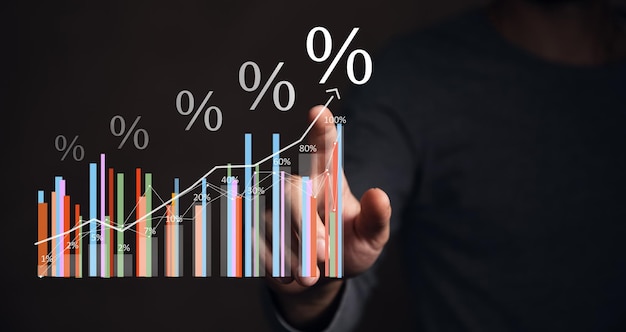 Tasas de interés y dividendos Los empresarios calculan y mejoran los gráficos y los porcentajes de inversión