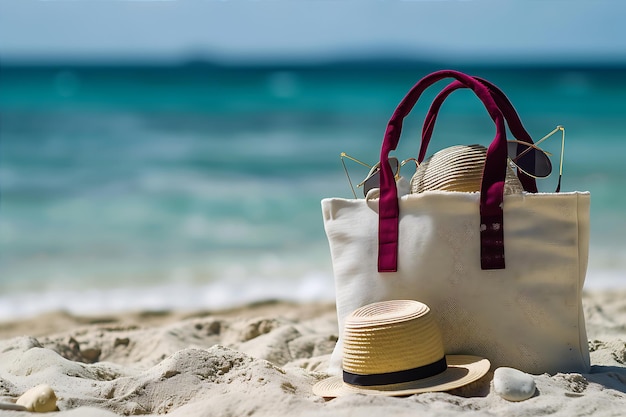 Foto tasche mit brille und hut, die in der sonne ruht