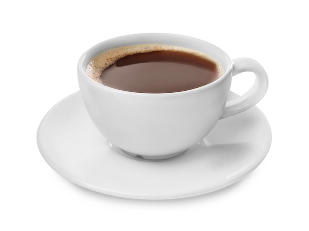 Tasse aromatischer Kaffee, isoliert auf Weiß