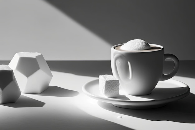 Tasse Cappuccino mit Marshmallow Illustration AI Generative