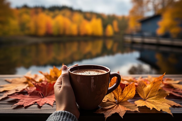 Tasse heiße Schokolade im Winter KI generiert