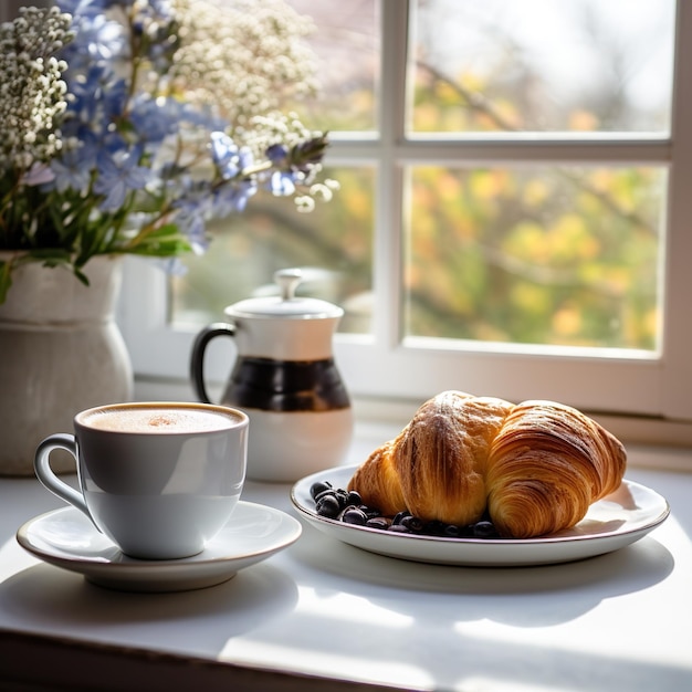 Tasse Kaffee am Küchenfenster