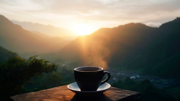 Tasse Kaffee auf dem Hintergrund der Natur Generative KI