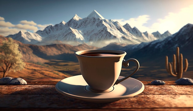 Tasse Kaffee auf dem Hintergrund der Natur Generative KI