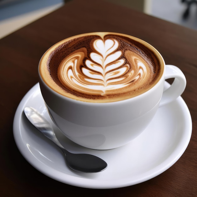 Tasse Kaffee auf dem Tisch mit Restauranthintergrund und schönen Lichtern