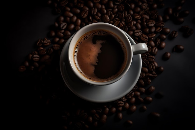 Tasse Kaffee auf den Kaffeebohnen Close up Ai Generative