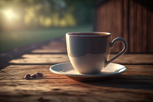 Tasse Kaffee auf hölzernem Hintergrund Illustration Generative AI