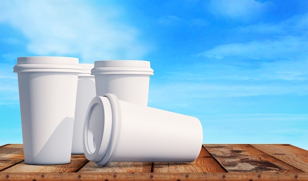 Tasse Kaffee auf Holztisch 3D render