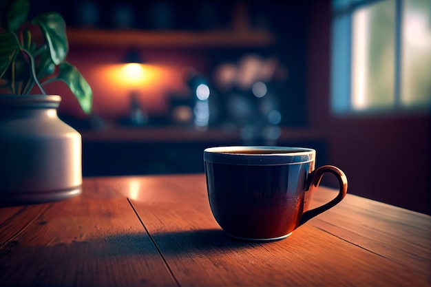 Tasse Kaffee auf Holztisch Generative KI