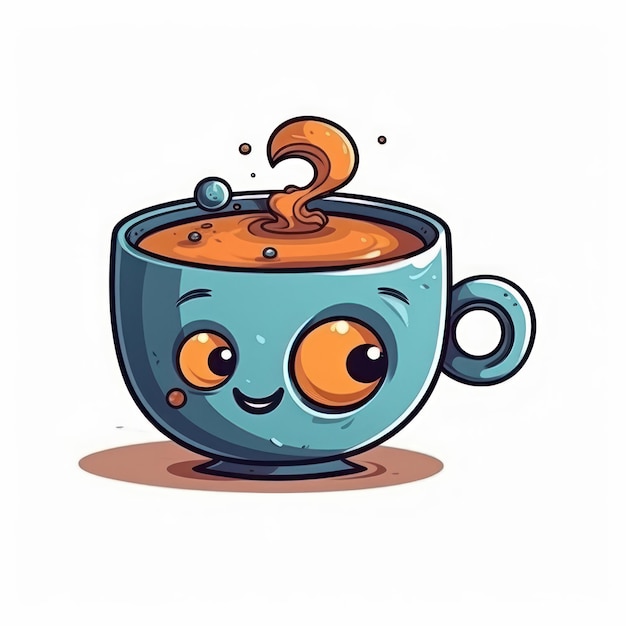 Tasse Kaffee auf weißem Hintergrund. Cartoon-Illustration