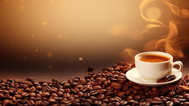 Tasse Kaffee, Espressobohnen, Webbanner mit Kopierraum, generative KI