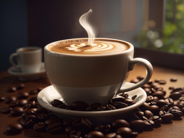 Tasse Kaffee mit Kaffeebohnen