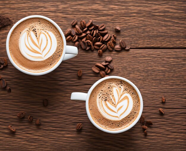 Tasse Kaffee mit Latte Art auf Holztisch