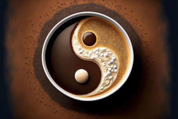 Tasse Kaffee mit Schaum in Form von Yinyang-Symbol