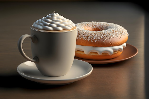 Tasse Latte und glasierter Donut auf Tisch neuronales Netzwerk generierte Kunst