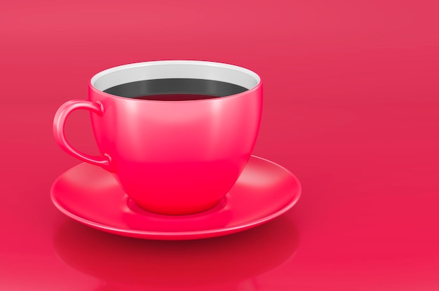 Tasse Tee in trendigen Viva-Magenta-Farben 3D-Rendering