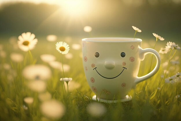Foto tasse tee mit blumen auf einer sommerwiese