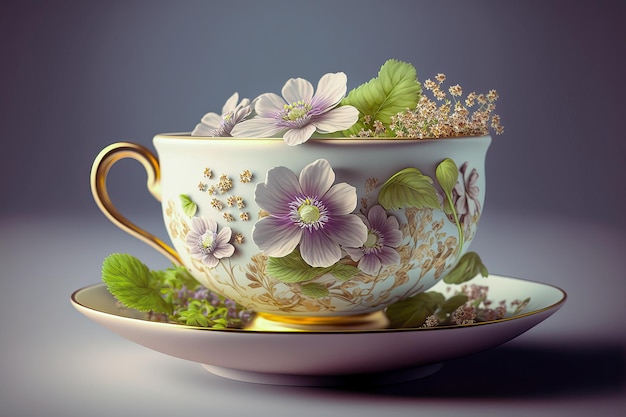 Tasse Tee mit Blumen