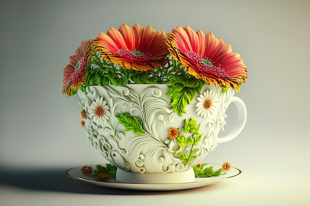 Tasse Tee mit Blumen