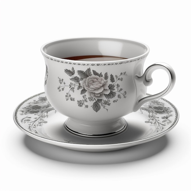 Tasse Tee oder Kaffee auf weißem, isoliertem Hintergrund