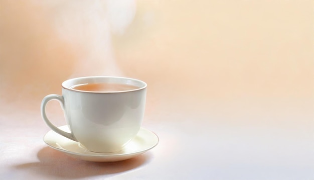 Tasse Tee und Dampf auf einem hellen Hintergrund