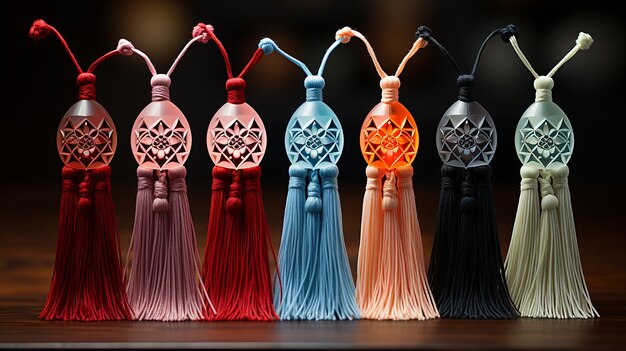 Tassel marcador de colores rojo y azul en el estilo