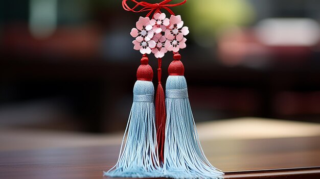 Tassel marcador de colores rojo y azul en el estilo