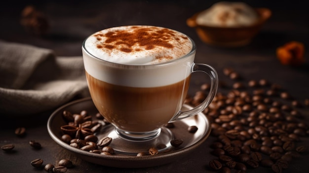Tassen Cappuccino auf einem Holzoberflächenhintergrund Generative KI